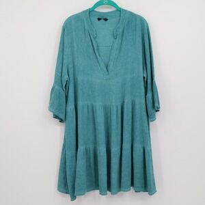 Raw Moda Italian Linen Cotton V Neck Ruffle Dress Women O/S Boho Cottage Tiered